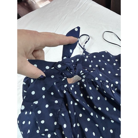 Gilli Vtg Babydoll Top Tank Navy Blue Polka Dots Wmn Lrg Keyhole Y2K - Picture 5 of 12
